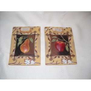   Two Resin Fruit Plaques Apple Pear Vine Kitchen Decor