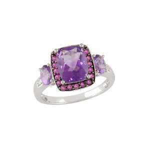  10K White Gold, Diamond, Amethyst and Pink Sapphire Ring 