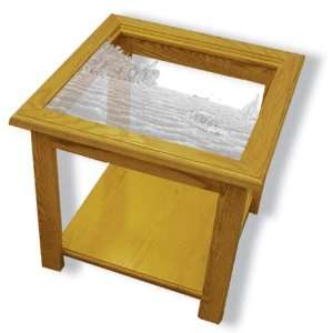  Glass Top End Table With Split Rock Lighthouse Etched Glass   Split 