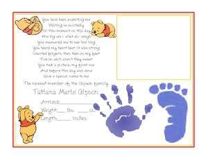 Pooh BABYs FIRST Day Picture Footprint Handprint Gift  