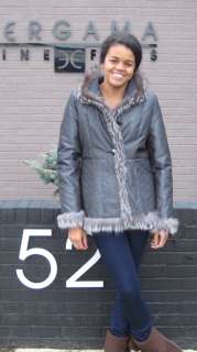 57272 New Black Sheared Mink Fox Fur Trim Grey Taffeta Jacket Coat 
