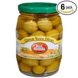 Beit Hashita Queen Green Olives Jar, 24.5 Ounce Glass Bottle (Pack of 