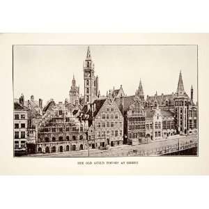 1912 Print Ghent Flemish Flanders Belgium Guild House Spire Gent Dutch 