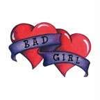 Glitter Bad Girl Double heart Temporary Tattoo Med size  