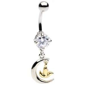  Dangling Moon & Dove Belly Ring   