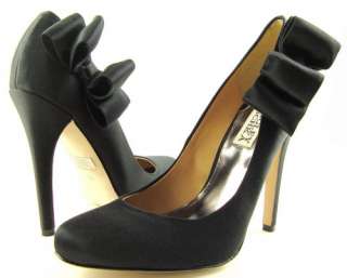 BADGLEY MISCHKA CALTON Black Satin EVENING Womens Designer Shoes Pumps 
