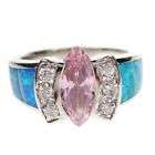 MARQ. INLAID SIMULATED OPAL RING W/ CZ & 925 SILVER S*9