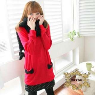 New Women Very Cute Thermal Fleece Long Top with BOWS *Soft & Sweet 