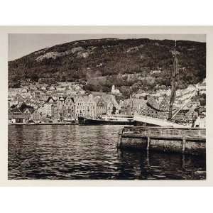  1930 Harbor View Waterfront Bergen Norway Photogravure 
