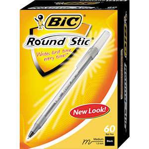 Bic Round Stic Ballpoint Pen Black Ink Med Point 60 Pen  