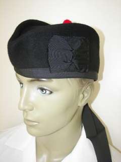 Black Glengarry Wool Hat 4 Kilts Army Bagpipe 60 cm  