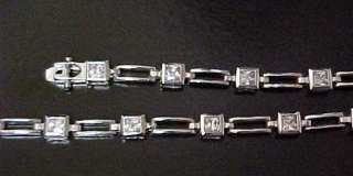 4ctTW PRINCESS Cuts BEZEL set CZ Open Link Rhodium 925 Sterling Silver 