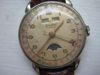 Vintage Crawford Moon Phase Wrist Watch Day Date Month  