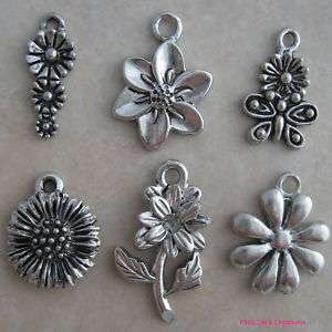 Set of 6 flower daisy sunflower pewter charms findings  