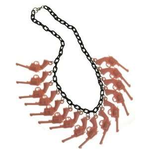  2 Plastic Charm Gun Necklace In Pink with Black Finish 