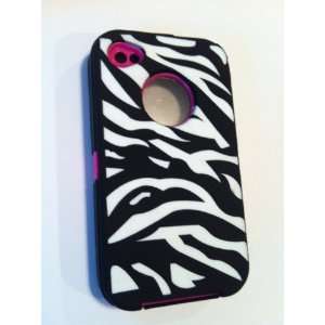  iPhone 4/4S Zebra Black/White Protector Case w/Built in Screen 