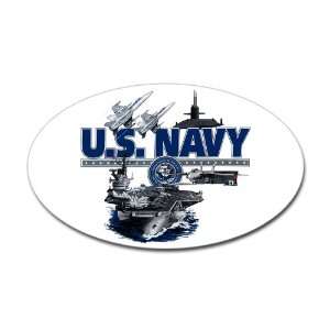  Sticker (Oval) US Navy with Aircraft Carrier Planes Submarine 