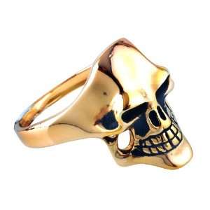    14K Gold Plated 316L Stainless Steel Skull Biker Ring   10 Jewelry