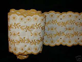 This is for BEAUTIFUL WHITE GOLD EMBROIDERED EYELET LACE. It measures 