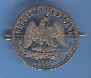 SILVER MEXICAN CUT OUT 1889 COIN PIN  