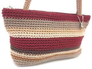 THE SAK Red Beige Woven Knit Shoulder Handbag Sz S  