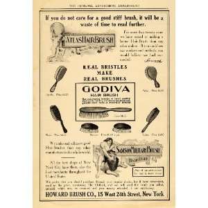  1908 Ad Godiva Samson Atlas Apollo Siren Hair Brushes 