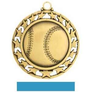   Custom Baseball With Stars Medals GOLD MEDAL/LT. BLUE RIBBON 2.5