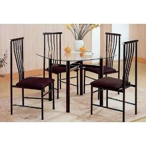  5pc Black Metal Glass Top Dining Room Table Chairs Set 
