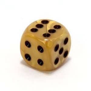   16mm 6 sided Round Cornered Marble Dice, Gold with Black Toys & Games