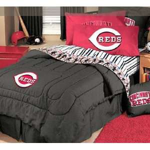  Cincinnati Reds Black Denim Twin Size Comforter and Sheet 
