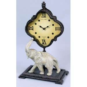   Clock in Rust finish with White Resin Elephant Figure by AA Importing