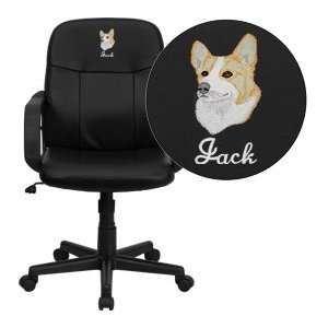  Embroidered Mid Back Black Glove Vinyl Executive Office 