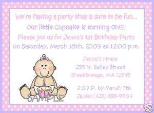 OUR LITTLE CUPCAKE BABY GIRL 1ST BIRTHDAY INVITATIONS  