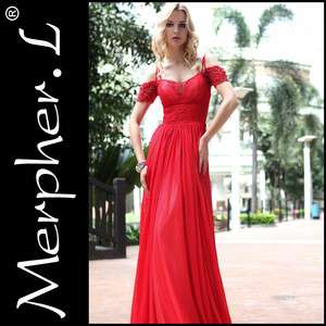  Off the shoulder Silk Red Bridemaid cocktail Long evening dress  