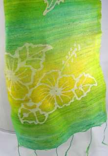 Thai Hand Painted Batik 100% Natural Sheer Raw Silk Scarf 13x66 