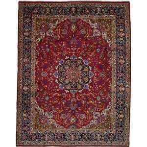  99 x 125 Red Hand Knotted Wool Mashad Rug Furniture 