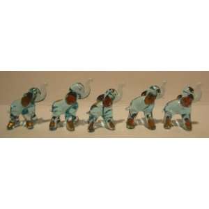  Set of 5 Blown Glass Blue Elephant Figurines 0.5h with 