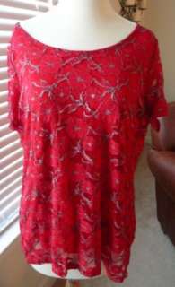 RED Holiday Perfect Lace Top Blouse Shirt Plus Size 1X  