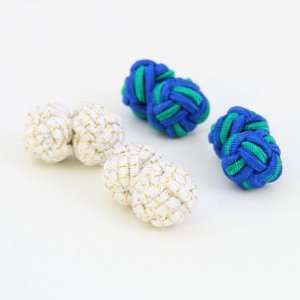 Gold white, blue and green contemporary silk knot Cufflinks with Gift 