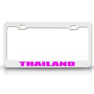 THAILAND Country Steel Auto License Plate Frame Tag Holder White/Pink