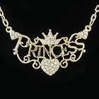 Light Pink Crown Princess Tiara Necklace Chain Crystal 