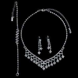  Silver Tone Rhinestone Bridal Necklace Earrings Bracelet 3 