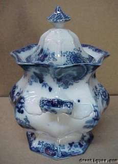 c1860 Antique Blue White Staffordshire Sugar Bowl Asian  