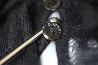 CHANEL Black Mohair High Ruffle Neck/Collar Sheer Knit Blouse Sweater 