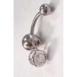  Spherical Ball With Rotating Crystal Belly Ring 