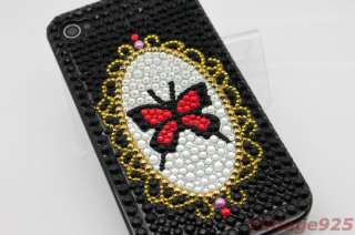 BLING BLACK BUTTERFLY IPHONE 4G 4 GEN BACK CASE COVER $  