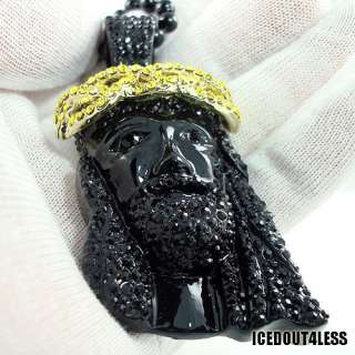 Iced Out Black Canary Crown Jesus Piece Pendant & Chain  