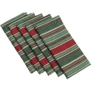  DII Mistle Twill Stripe Napkin, Green/Red Multi Stripe 