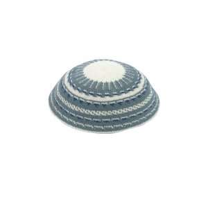   Kippah with Grey and Blue Stripes and Patterns 