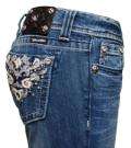 MISS ME JEANS WHITE LEATHER EMBROIDERED POCKET CRYSTALS STRAIGHT LEG 